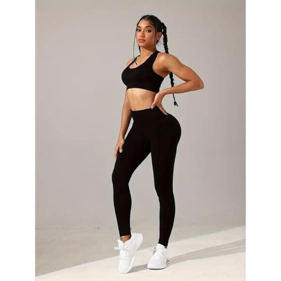 Workout Sets for Women 2 Piece Leggings with Padded Stretchy Sports Bra Sets Gym - Picture 3 of 5